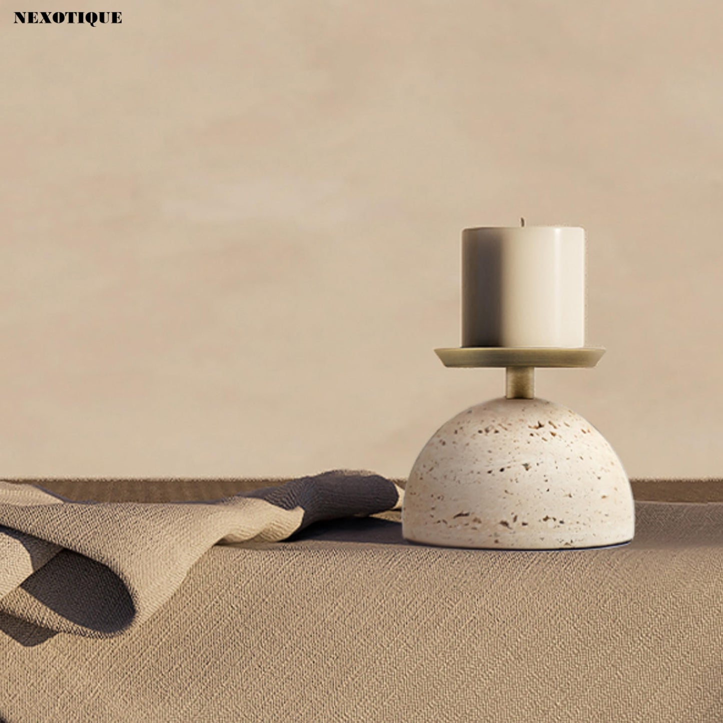 NEXOTIQUE Marble Pillar Candle Holder, Travertine Candle Holder Centerpiece for Cozy Home Décor, Stone Candle Holder Plate Decorative for Coffee Table Decor for Living Room, Dining Table Centerpiece