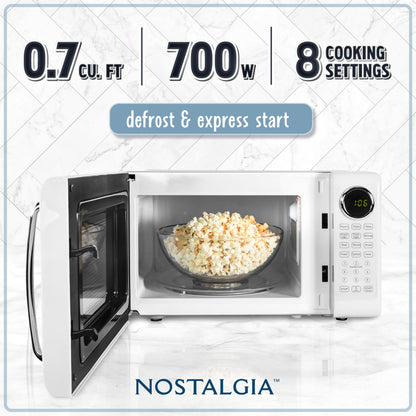 Nostalgia Retro Microwave Oven - 0.7 Cu Ft, 700-Watt Countertop Size with Glass Turntable, Child Safety Lock, 8 Auto-Cook Programs, Digital Clock - Aqua