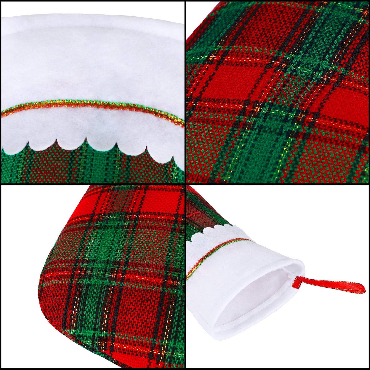 URATOT 12 Pack 15 Inches Christmas Stockings Red and Green Plaid Pattern Felt Christmas Holiday Stockings Christmas Tree Hanging Ornaments Xmas Fireplace Decoration Set