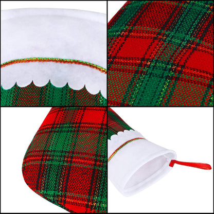 URATOT 12 Pack 15 Inches Christmas Stockings Red and Green Plaid Pattern Felt Christmas Holiday Stockings Christmas Tree Hanging Ornaments Xmas Fireplace Decoration Set