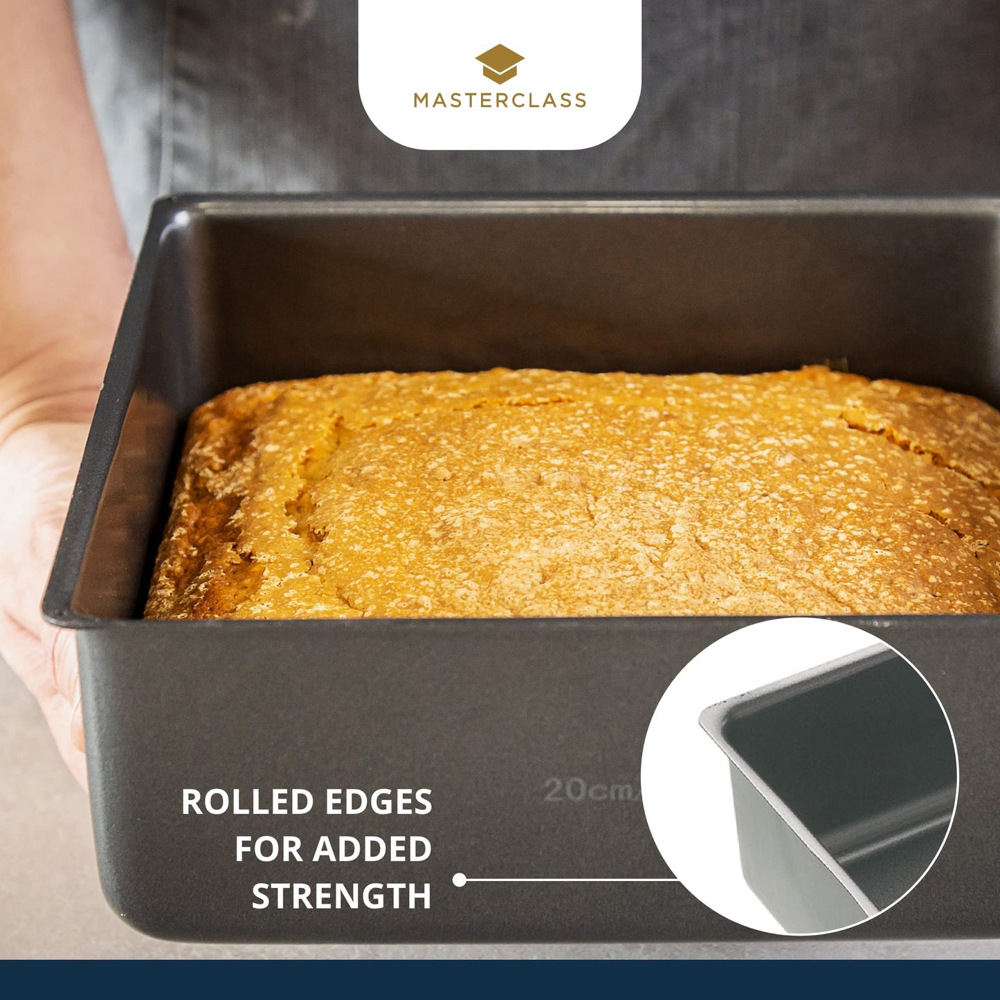 MasterClass Baking Tray, Cake Tin Loose Bottom Pan with PTFE, PFOA and BPA Free Non Stick, Deep Cake Tin, Carbon Steel, Square, 2cm (8")