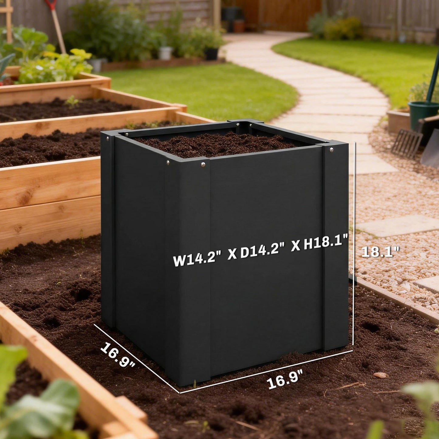 Outsunny Galvanized Tall Outdoor Planter, Metal Square Large Planter Box for Outdoor Plants with Gloves and Open Bottom for Vegetables, Flowers, Herbs, 1.4 x 1.4 x 1.5 ft, Black