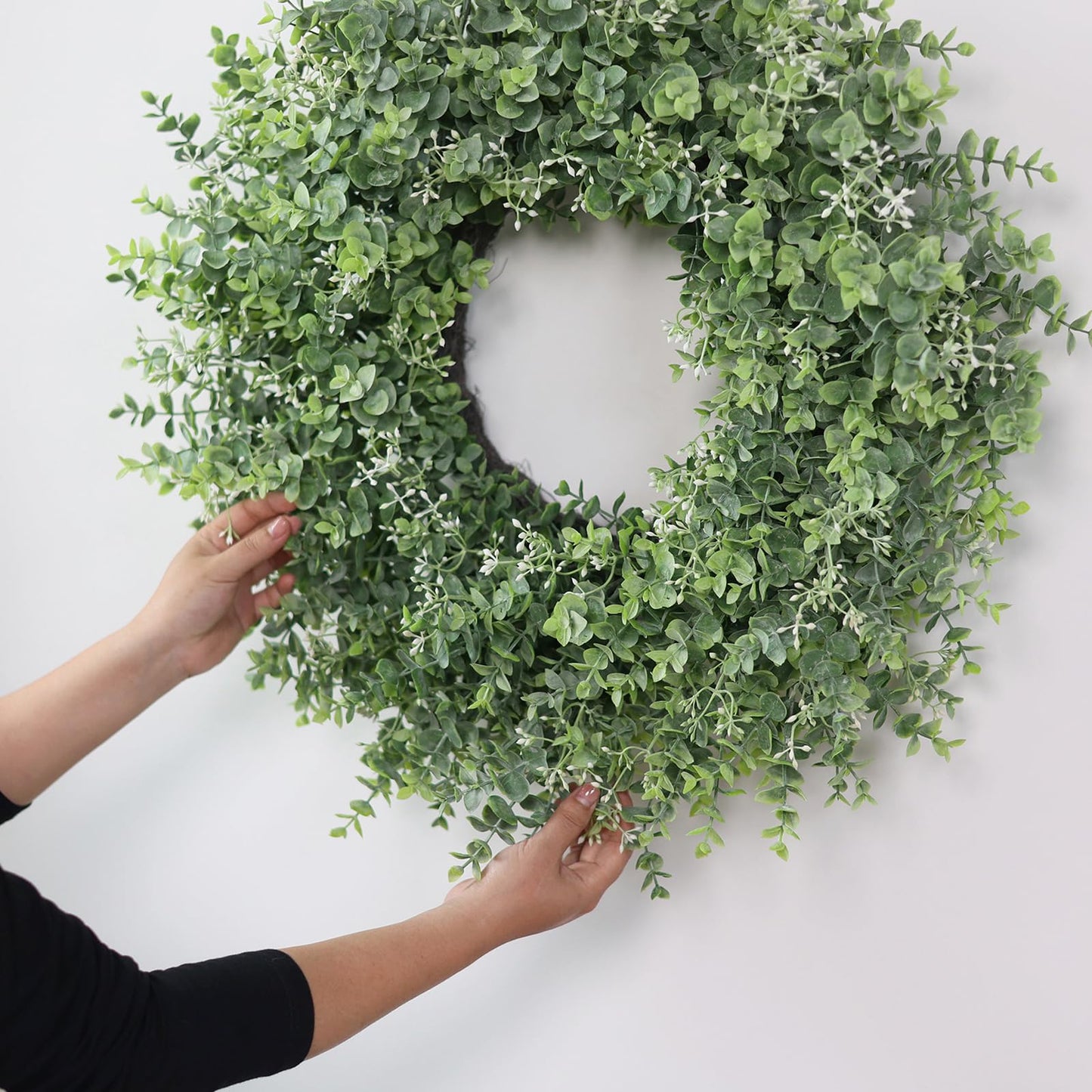 26'' Eucalyptus Wreath for Front Door - Large Artificial Eucalyptus Leaves with White Seeds Greenery Outdoor Wreath for Porch,Window,Farmhouse,Home,Hanging Decor- Spring, Summer, All Seasons (Green) ﻿