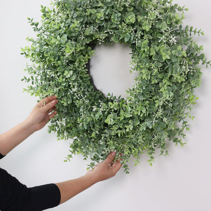 26'' Eucalyptus Wreath for Front Door - Large Artificial Eucalyptus Leaves with White Seeds Greenery Outdoor Wreath for Porch,Window,Farmhouse,Home,Hanging Decor- Spring, Summer, All Seasons (Green) ﻿