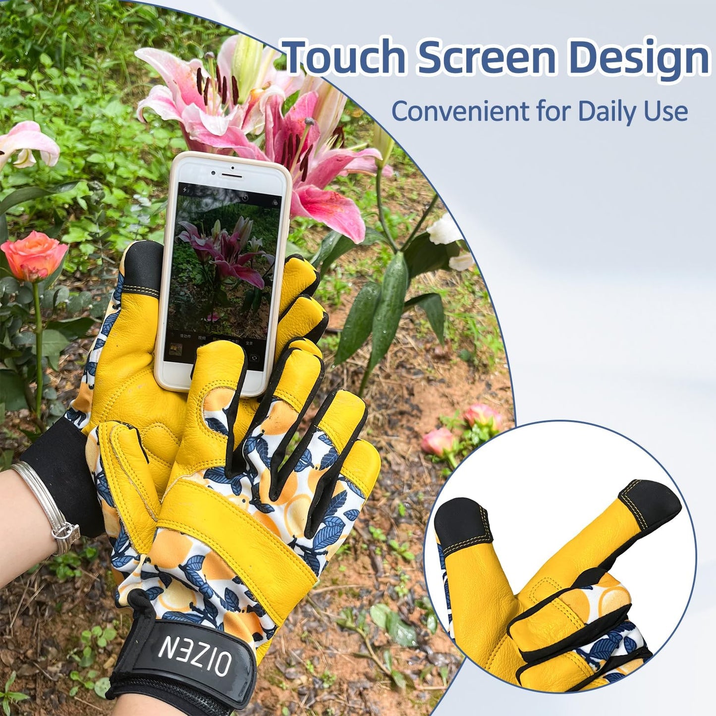 Cowhide Leather Thorn Proof & Puncture Resistant Gardening Gloves for Women and Men, Touchscreen Compatible Working Gloves for Weeding, Digging, Planting, Gardening Gifts for Women (Yellow, 1 pair, M)