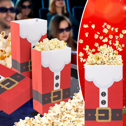 Rzoklot 48PCS Christmas Movie Night Party Supplies – 24 Snack Boxes, 12 Food Trays, 12 Popcorn Bags – Festive Disposable Snack Holders for Holiday Parties, Family Gatherings & Home Theater