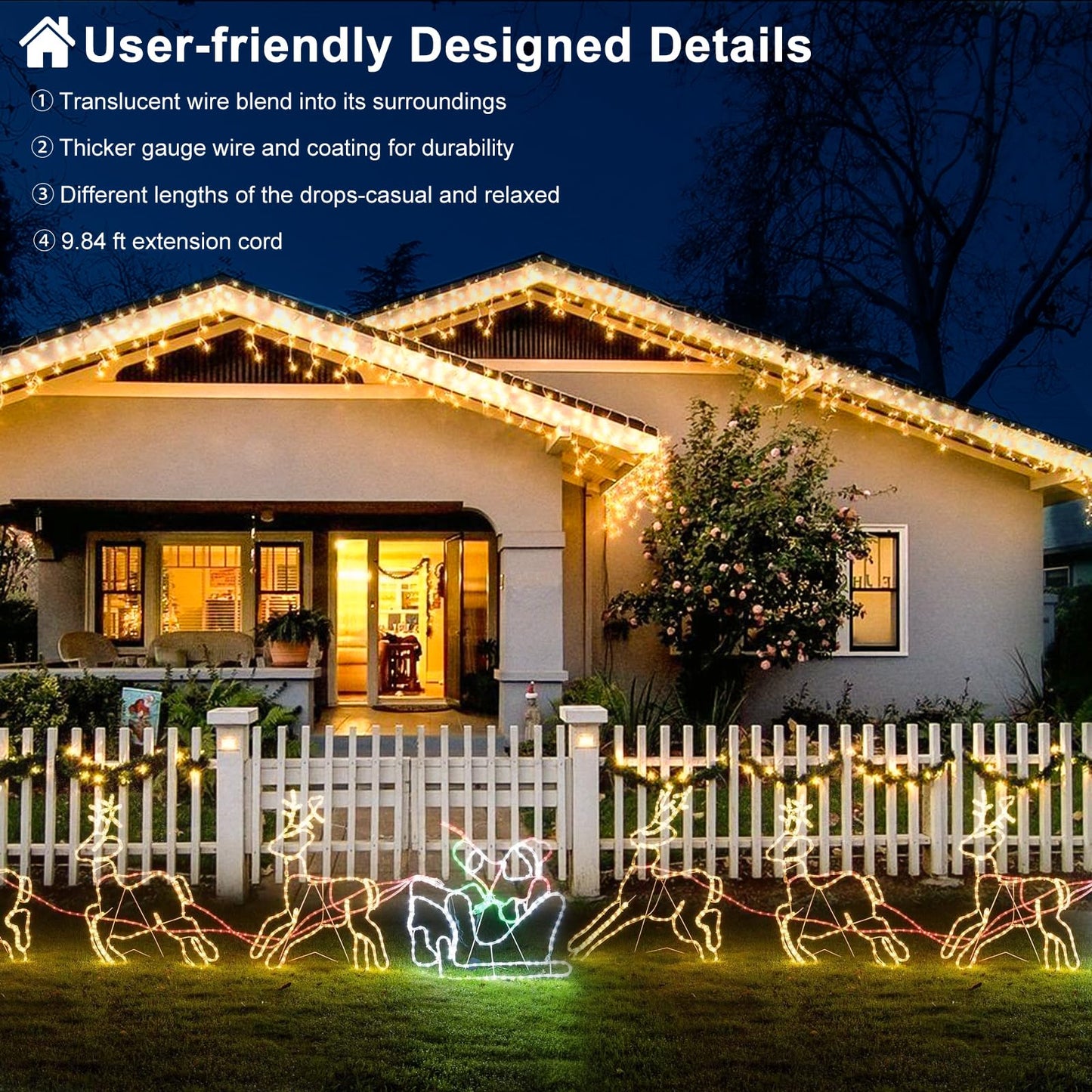 Warm White Christmas Lights Outdoor - 99ft 1216 LED 8 Modes Hanging Dripping Icicle String Lights with 228 Drops, Plug in Waterproof Timer Memory for House Home Holiday Yard Wedding Party Indoor