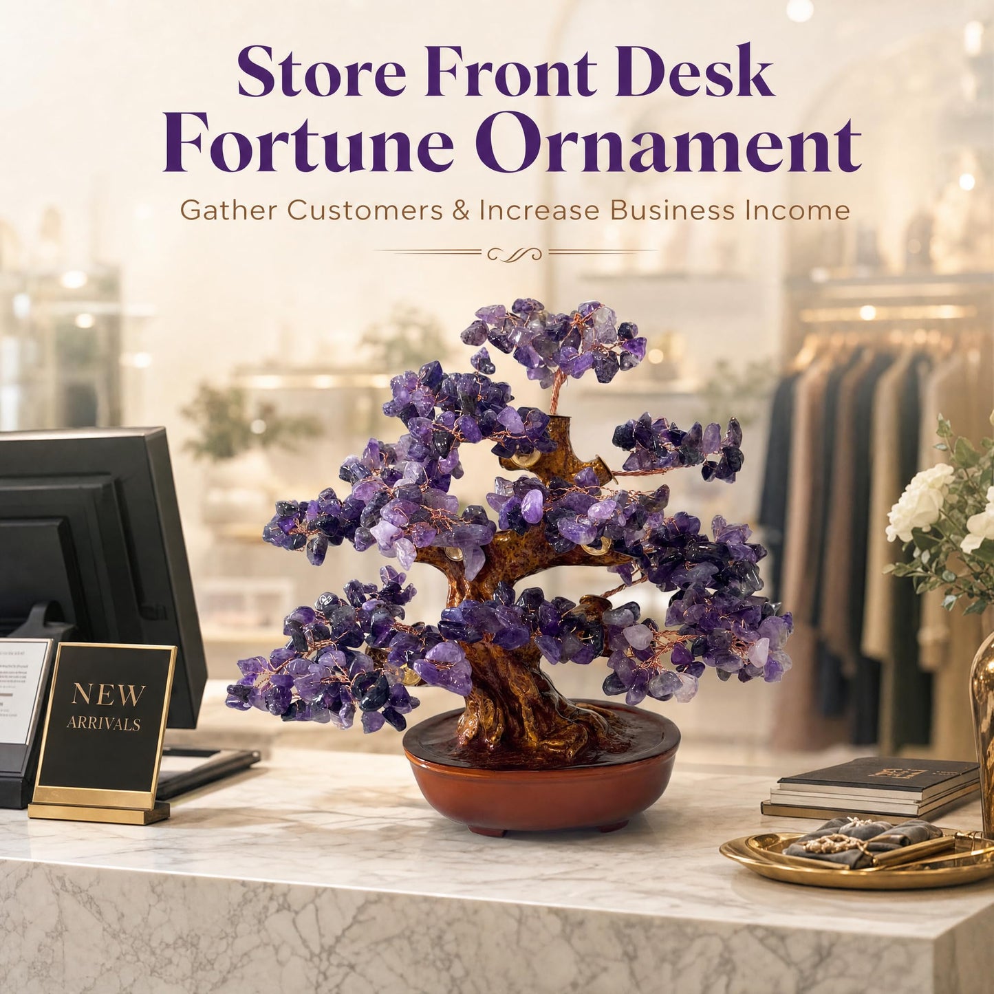 Fatonio Amethyst Bonsai Tree Feng Shui Crystal Decor for Home Office