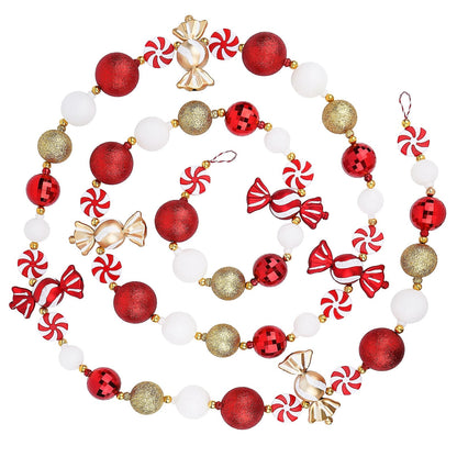Candy Garland Christmas Decorations 9FT, Red White Gold Candy Bead Garland for Christmas Tree, Mantle, Party, and Holiday Decor