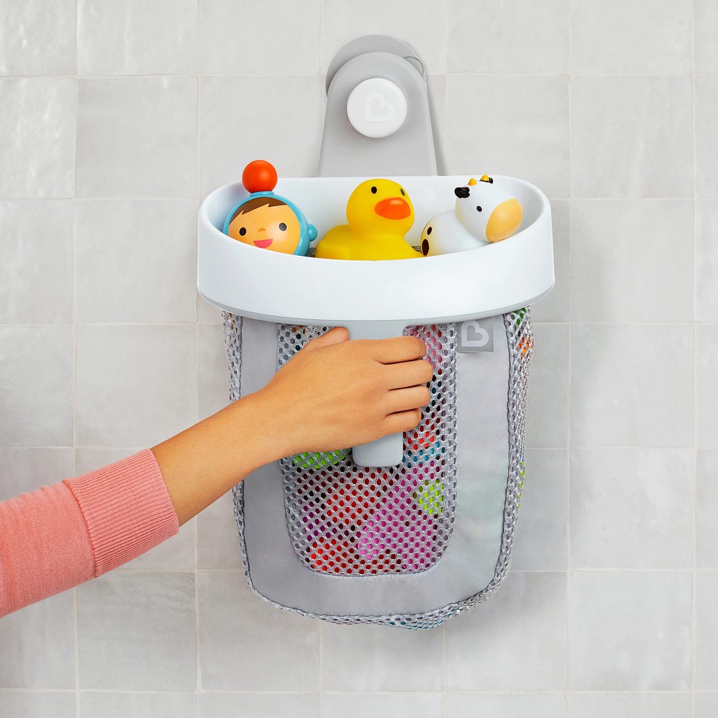Munchkin Super Scoop Baby Bath Toy Storage Basket & Net | Removable Wall Hanging Bath Tidy | Baby Bath Caddy & Bath Organiser Rack | Shower Bath Toy Holder | Bathroom Toy Net with Suction Cup & Handle