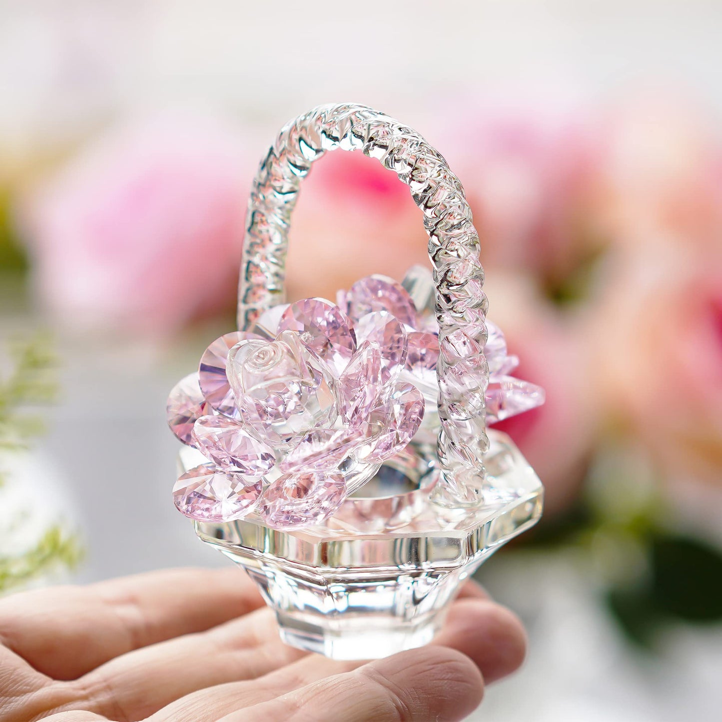 Crystal Rose Flower Figurine Handcrafted Glass Gift for Women