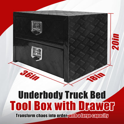 Underbody Truck Tool Box 36"x 18"x 20" Heavy Duty Double-Layer Aluminum Truck Bed Toolbox with Drawer and Lower Door Tools Storage Organizer with Lock and Keys Suitable for Truck Bed Pickup RV Trailer