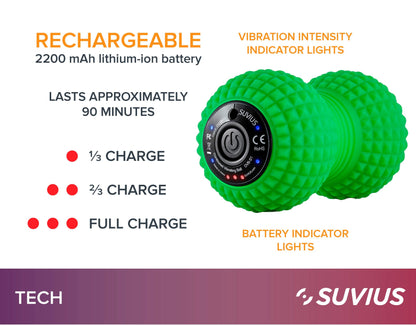 SUVIUS Vibrating Peanut Roller - 4 Vibration Levels - Rechargeable - Muscle Roller for Deep Tissue Massage and Muscle Recovery - Massager for Back, Neck, Foot, Leg, and Body - Black