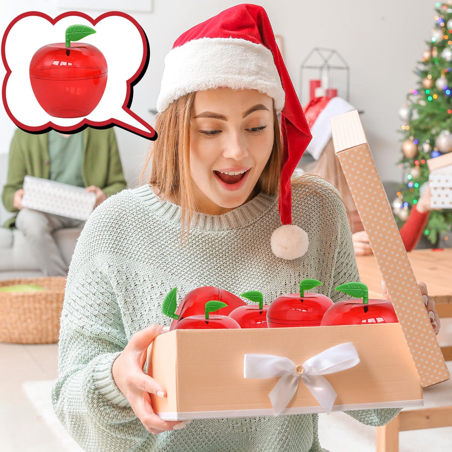 Yuronam 20 Pcs Small Plastic Apple Container Apple Shaped Candy Toy Gift Filled Containers for Graduation Thank You Teacher Gift, Back to School Gift, Party Favors