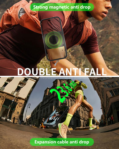 Running Phone Armband&Wristband Holder, Upgraded N52 Magnetic Telescopic Anti-Drop Lanyard, 360° Rotatable Strap for iPhone Samsung Android