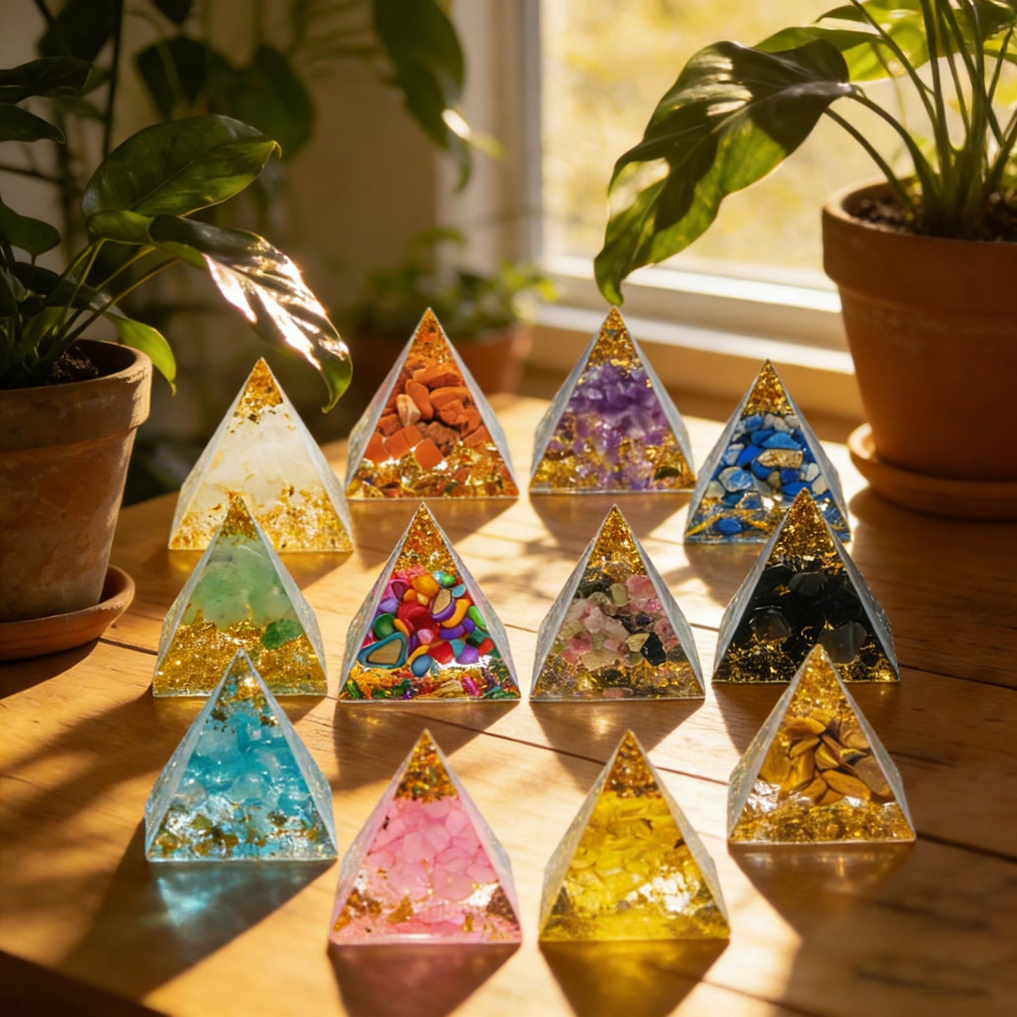 AierCrystal (1.18inch-12pcs Natural Healing Crystal Pyramid Set —Feng Shui Home Decoration, Chakra Balancing Purification, Energy Healing Meditation Tool, Home Ornament(3cm Pyramid 12pcs Set)