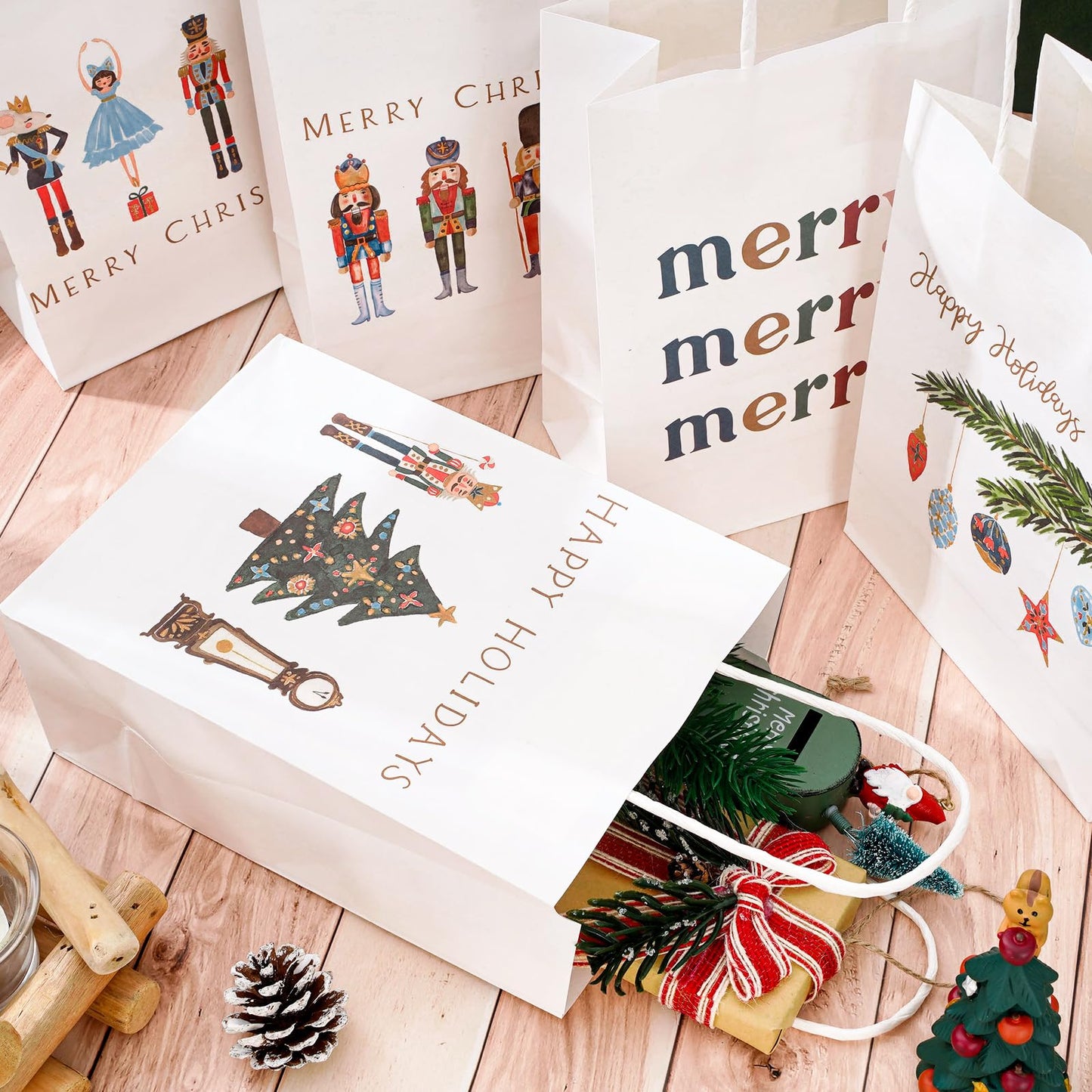 AnyDesign 18Pcs Nutcracker Gift Bags with Handle Watercolor Nutcracker Paper Bag Christmas Paper Gift Bags Xmas Treat Candy Goodie Bag for Xmas Party Favor Wedding Birthday, 5.9 x 8.3 x 3.1 Inch
