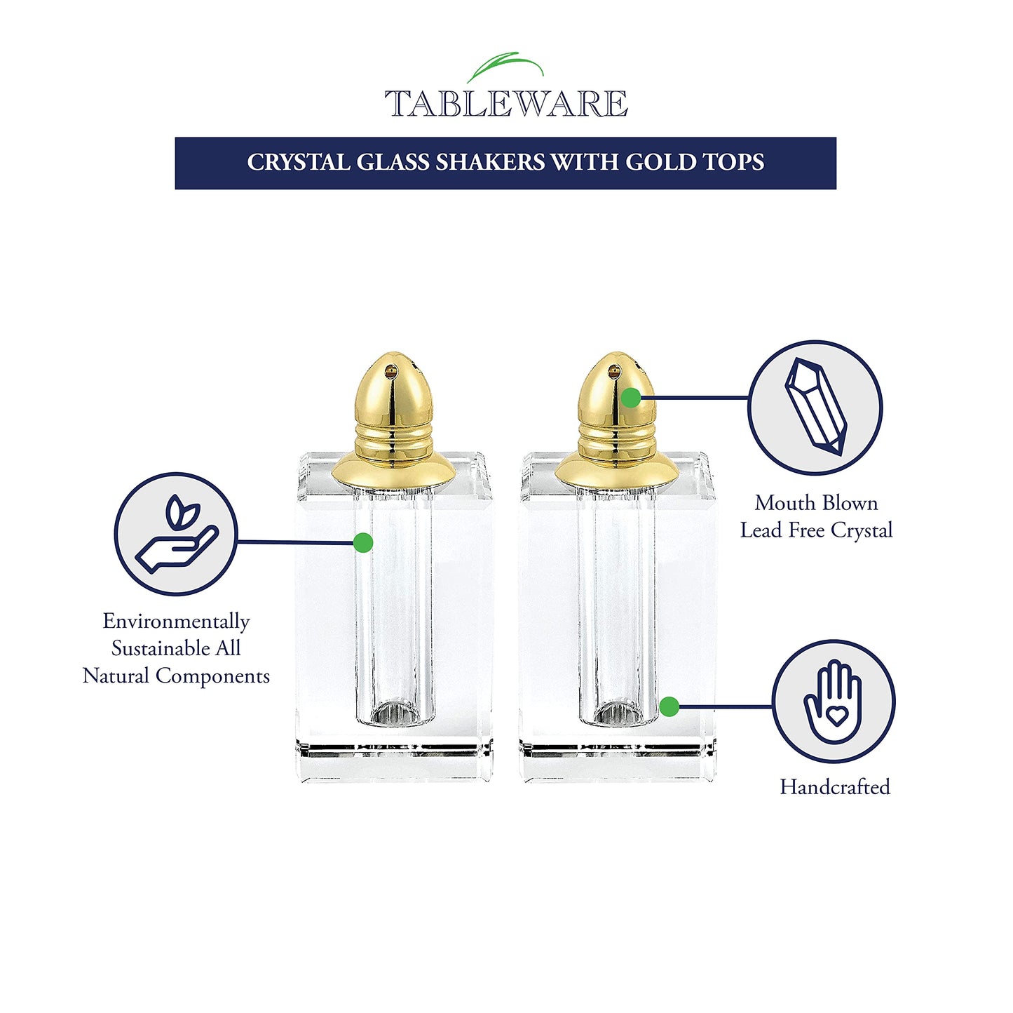 Badash Crystal Salt and Pepper Shaker Set - 3.5" Tall Spirit Hand-Cut Optical Crystal Glass Shakers with Gold Tops - Set a Beautiful Table