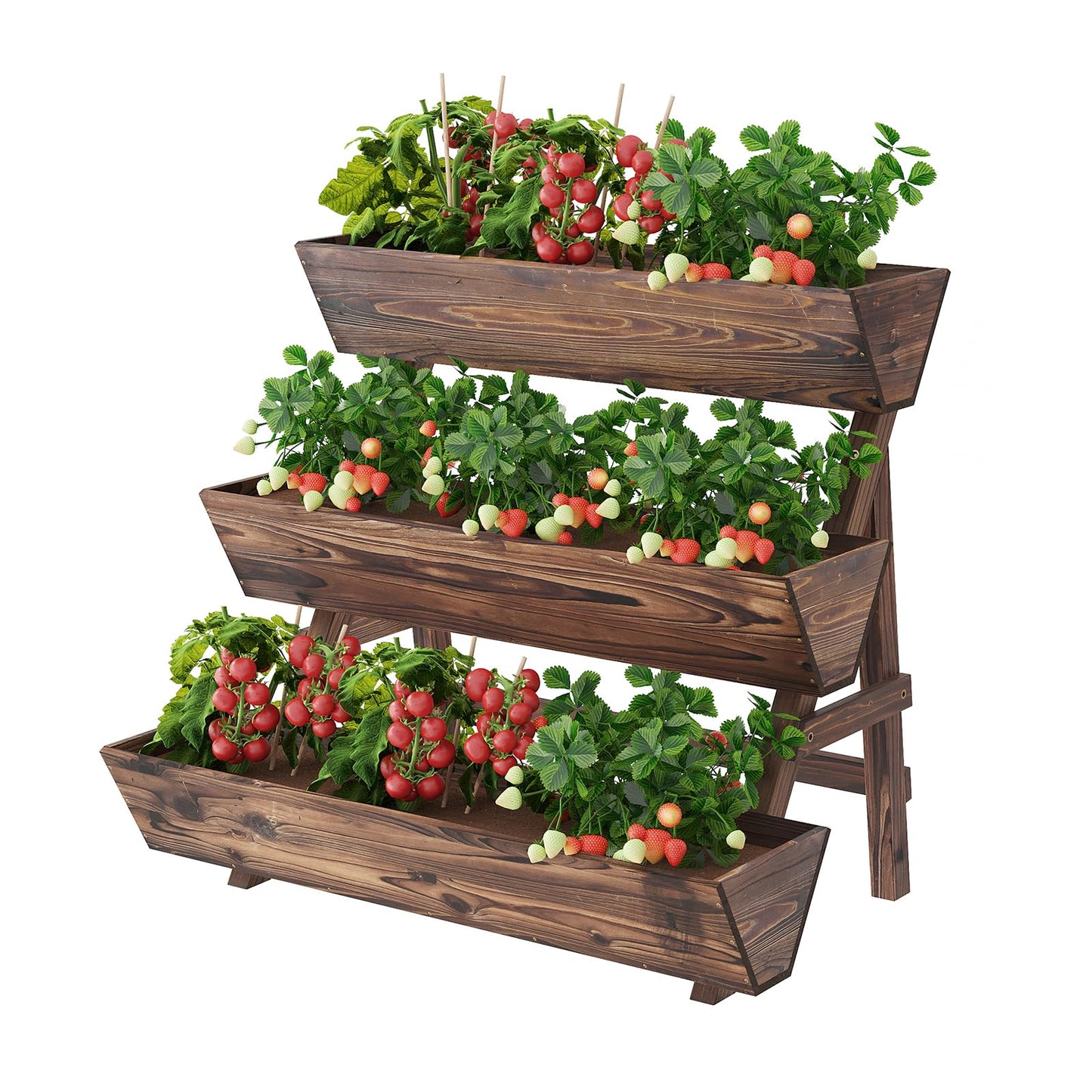 PULIJIAJU 3-Tier Wooden Vertical Raised Garden Bed with Legs, Tiered Planter Box, Vertical Garden Planter,Wood Plant Stand Wood Flower Rack for Patio, Balcony, Freestanding. (Carbonized-Large)