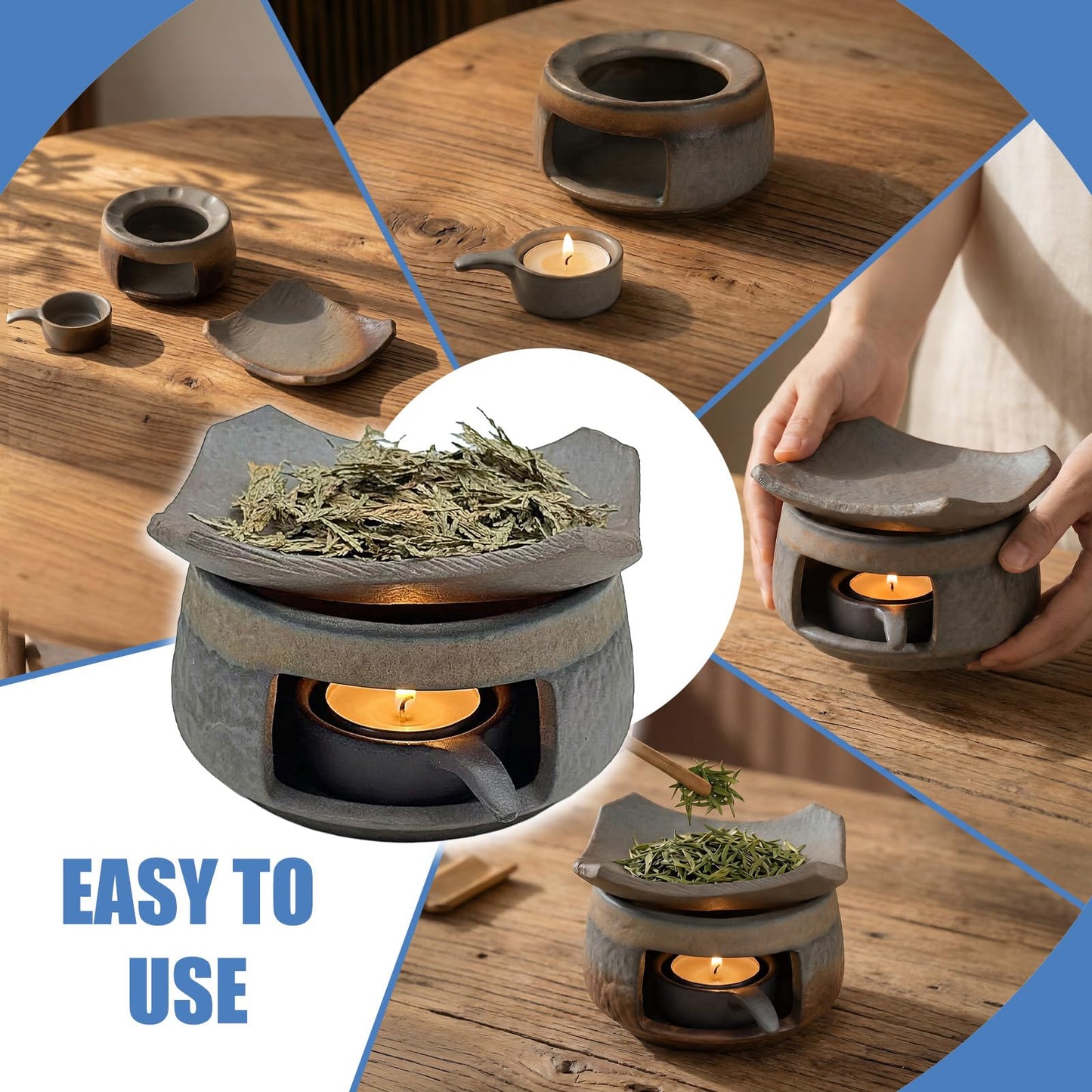 Ceremony Ceramic Incense Holder Aromatherapy Diffuser, White Sage Incense Burner, Herb Burner & Candle Wax Warmer with Tealight Holder, Home Fragrance Accessories for Relaxation & Meditation