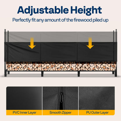 VIVOHOME 10ft Heavy-Duty Firewood Rack with Cover, Outdoor Log Holder Combo, Black and Upgraded 12ft Heavy-Duty Firewood Rack with Cover, 4400lb Capacity Log Holder, Black