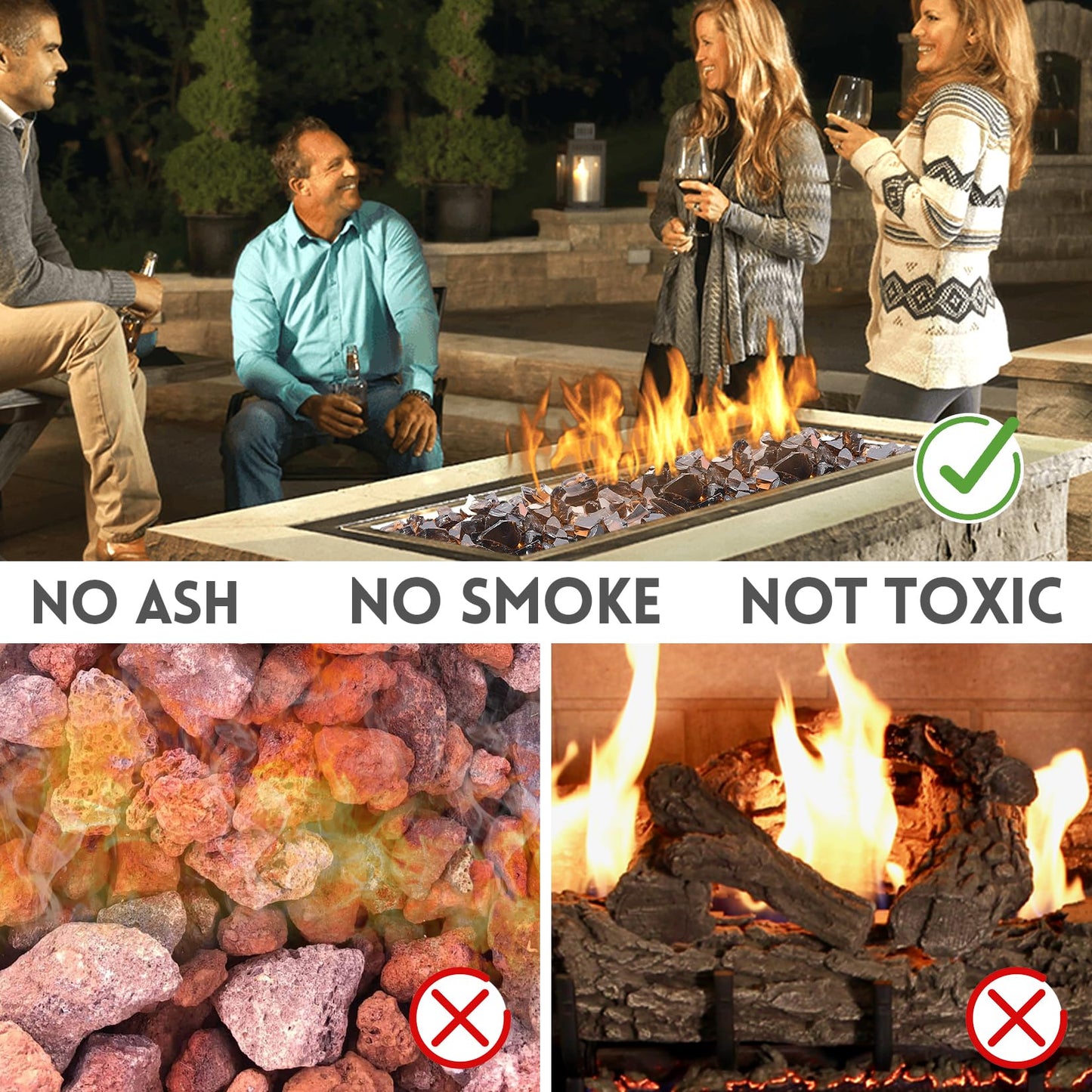 vchin Fire Pit Glass Rocks 20 Pounds, Copper Fire Glass for Propane Fire Pit, Fireplace and Outdoor Decorative. 1/4 Inch Reflective Fire Glass Beads