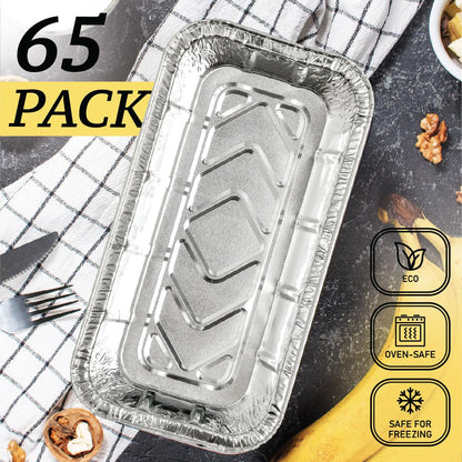 Spare Essentials (65 Pack) 2Lb Foil Bread Pans for Baking, Disposable Bread Pans - Perfect for Baking Banana Bread, Cakes & Meatloaf - 2 Pound Aluminum Pans for Food Serving - 8.5" X 4.5" X 2.5"