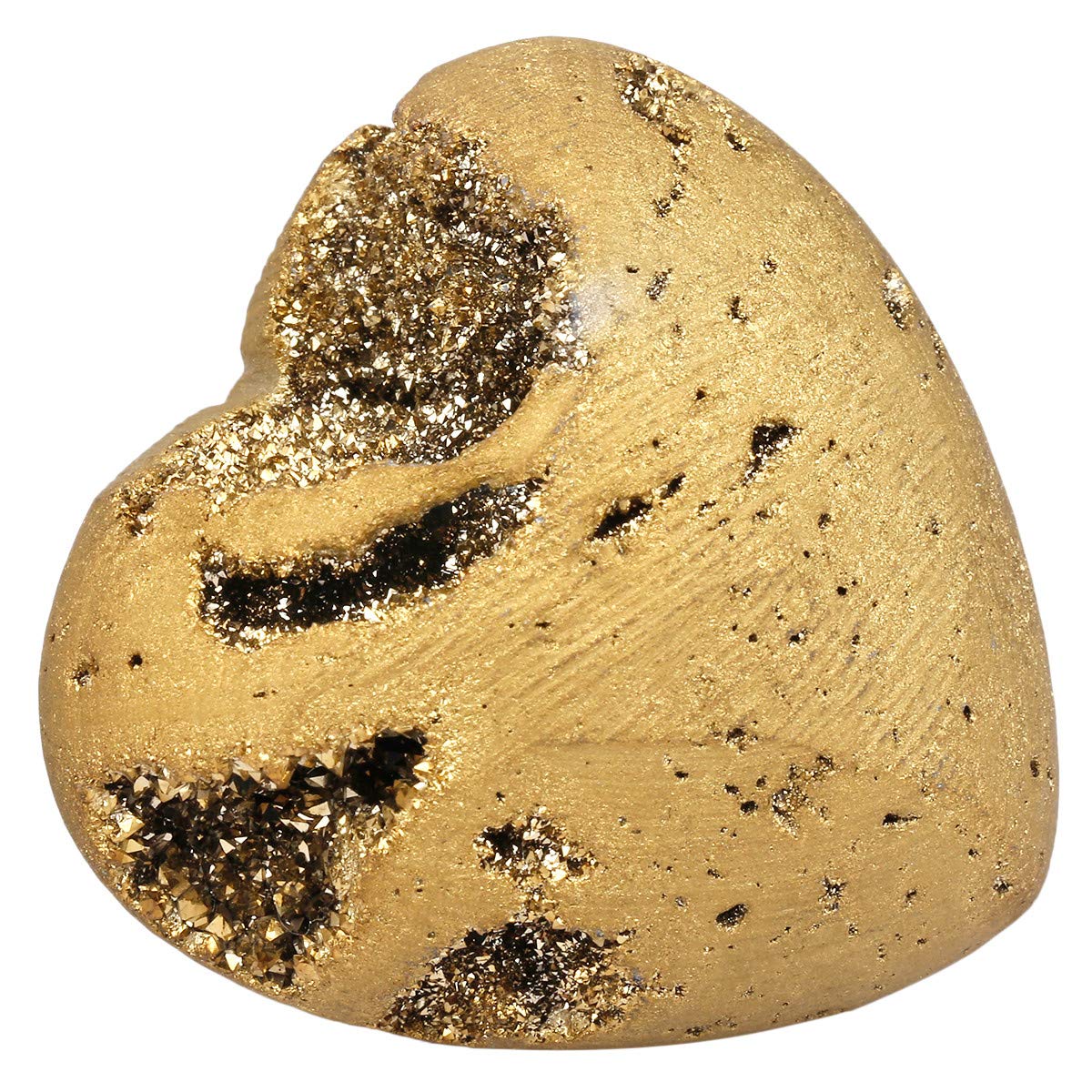 mookaitedecor Gold Titanium Coated Agate Druzy Heart Crystal Healing Stone Pocket Reiki Balancing Home Decor 1.5 Inches