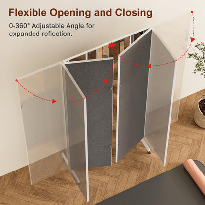 brisafe Full Length Mirror with 360° Wheels, 87"x79" Foldable Floor Mirror with Nano-Tech Shatterproof Film - Ultra-Large Mobile Mirror for Home Gym, Dance Studio & Commercial Spaces (Black)