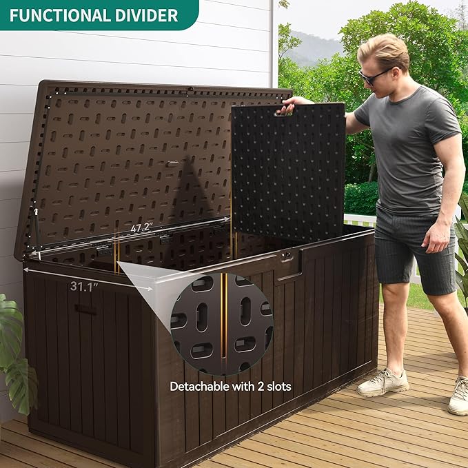 YITAHOME XXL 230 Gallon Large Deck Box,Outdoor Storage for Patio Furniture Cushions,Garden Tools with Flexible Divider,Waterproof,Lockable (Brown)