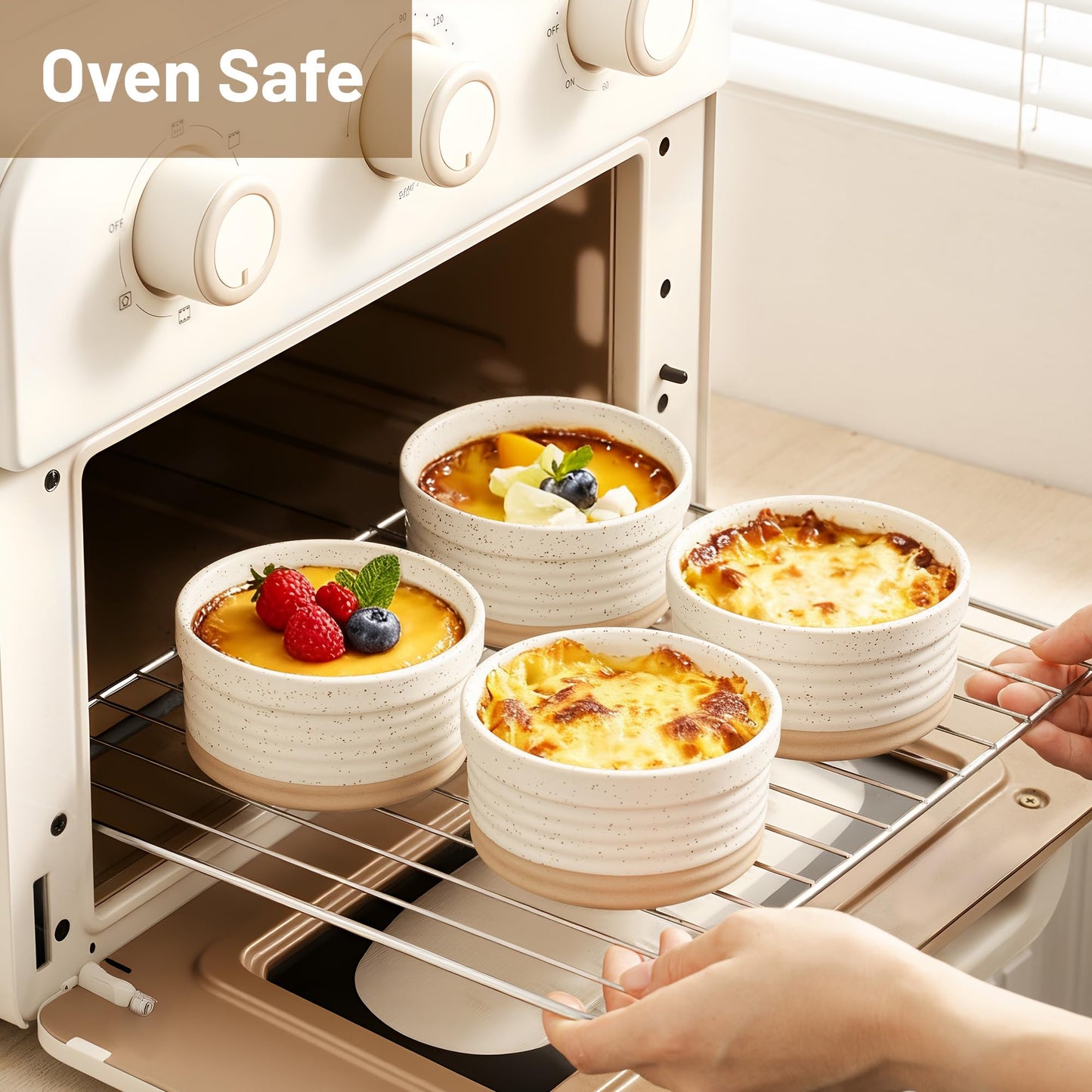 DAFUCERAMIC Ramekins 8 oz Oven Safe, Porcelain Creme Brulee Ramekins Pudding Custard Cups Small Ceramic Souffle Dishes Baking Bowls Set of 4 (Arctic White)