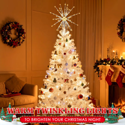 Meonum 16in Christmas Tree Topper with LED Light - 25 of 100 Lights Twinkle, Christmas Star Tree Topper for Holiday Decor, Universal Size, Lightweight and Easy to Install(Silver, 16inch)