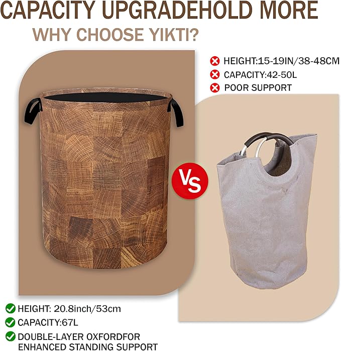 Wood Texture Pattern Laundry Basket, Rustic Farmhouse Clothes Hamper, Oxford