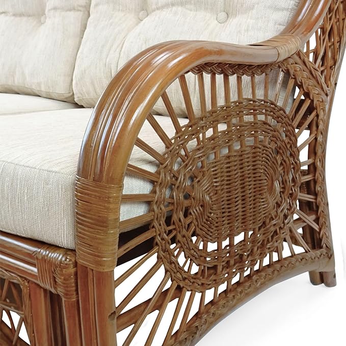 Malibu Lounge Set of 4: 2 Natural Rattan Wicker Chairs, Three-Seater Sofa