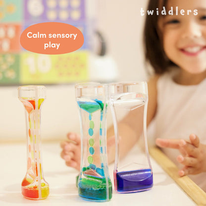 THE TWIDDLERS 5 Liquid Motion Timers Sensory Timer Hourglasses - 14cm, 5 Colours - Kids Water Bubble Lava Lamp Calming Sensory Toys for Autism, Stress Relief, Relaxation, ADHD
