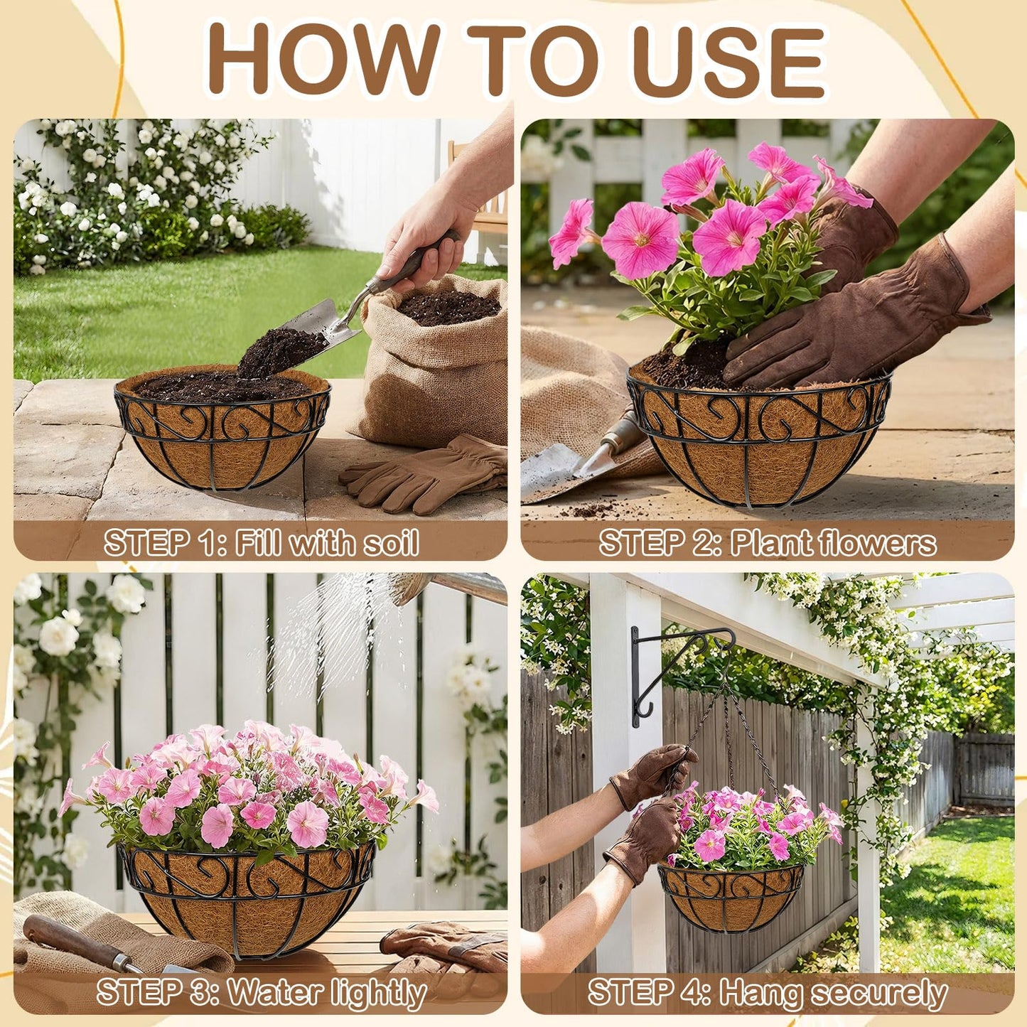 Nature Crafted 2 Pack 10 inch Metal Hanging Baskets for Plants, Round Metal Wire Hanging Basket Planter with Coco Fiber Liners Chain for Garden Home Porch Patio, Flower Border