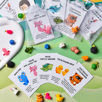 PAPPYN-A 30 Sets Employee Appreciation Gifts Bulk for Coworkers Team Staff Thank You Gifts Back to School Resin Animal Organza Bags Pun Inspirational Note Cards for Teacher Volunteer Nurse Office