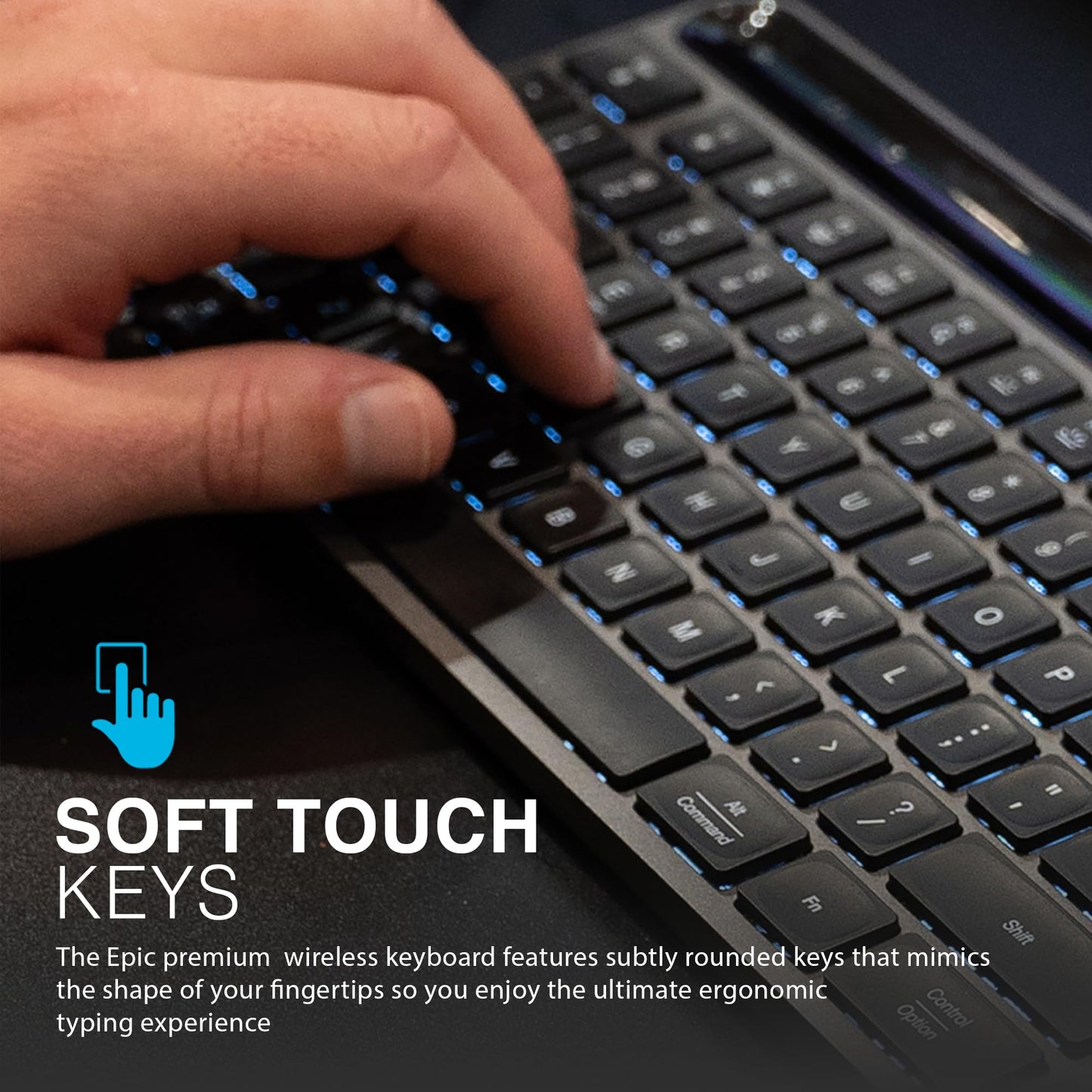 JLab Epic Advanced Wireless Keyboard - Multi Device Backlit Rechargeable Bluetooth Keyboard with 2.4G USB Connectivity, Slim Design Full Size Office Keyboards with Quiet Keys for PC/Laptop/Apple Mac