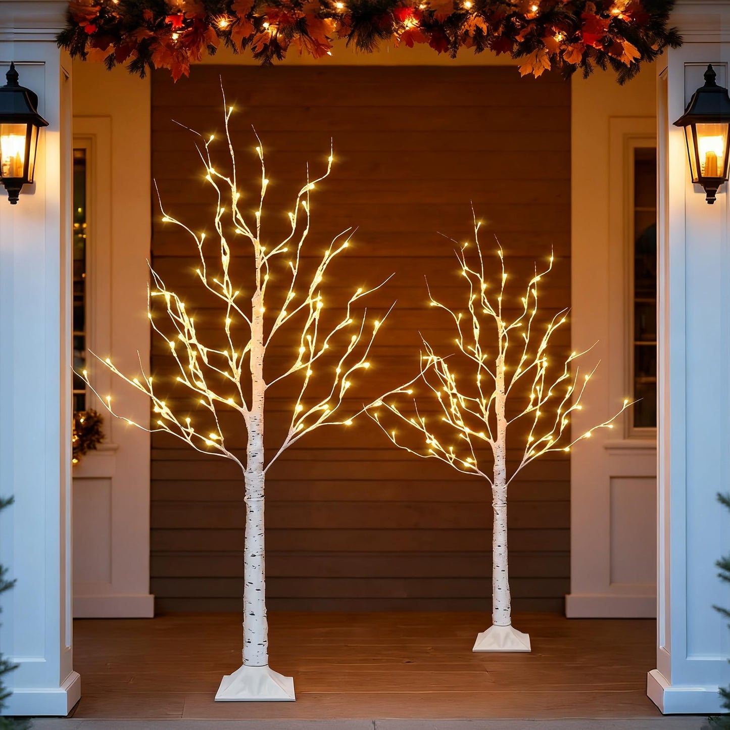 Dazzle Bright 2 Pack Lighted Birch Tree, 4 FT Total 96 LED Pre-lit Artificial Christmas Tree with Timer, Christmas Decorations Indoor Outdoor for Home Garden Party Thanksgiving Decor, Warm White