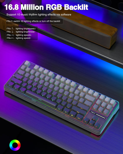 AULA F75 Pro Wireless Mechanical Keyboard,75% Hot Swappable Custom Keyboard with Knob,RGB Backlit,Pre-lubed Reaper Switches,Side Printed PBT Keycaps,2.4GHz/USB-C/BT5.0 Mechanical Gaming Keyboards