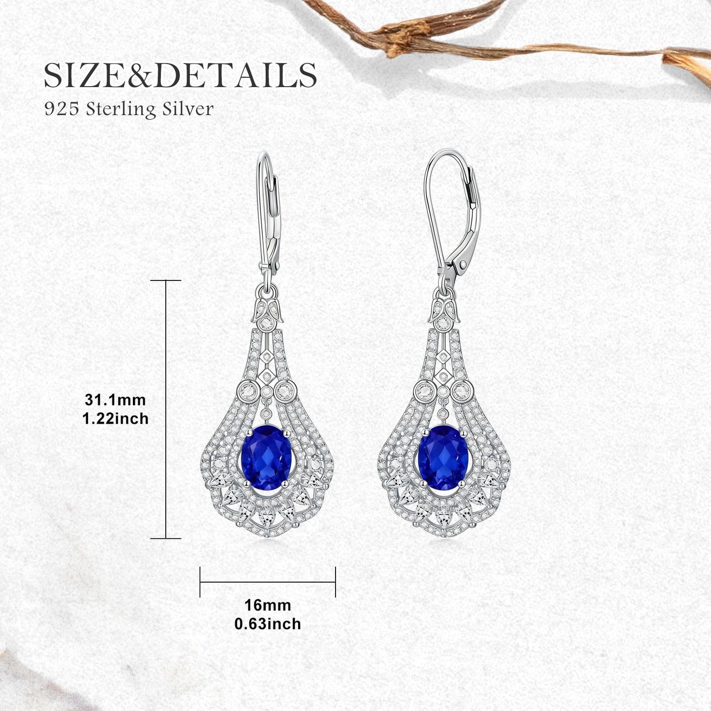 Lvoryance 1.5CT Created Blue Sapphire Earrings 925 Sterling Silver 6mm * 8mm Oval Cut September Birthstone Drop Earrings for Women