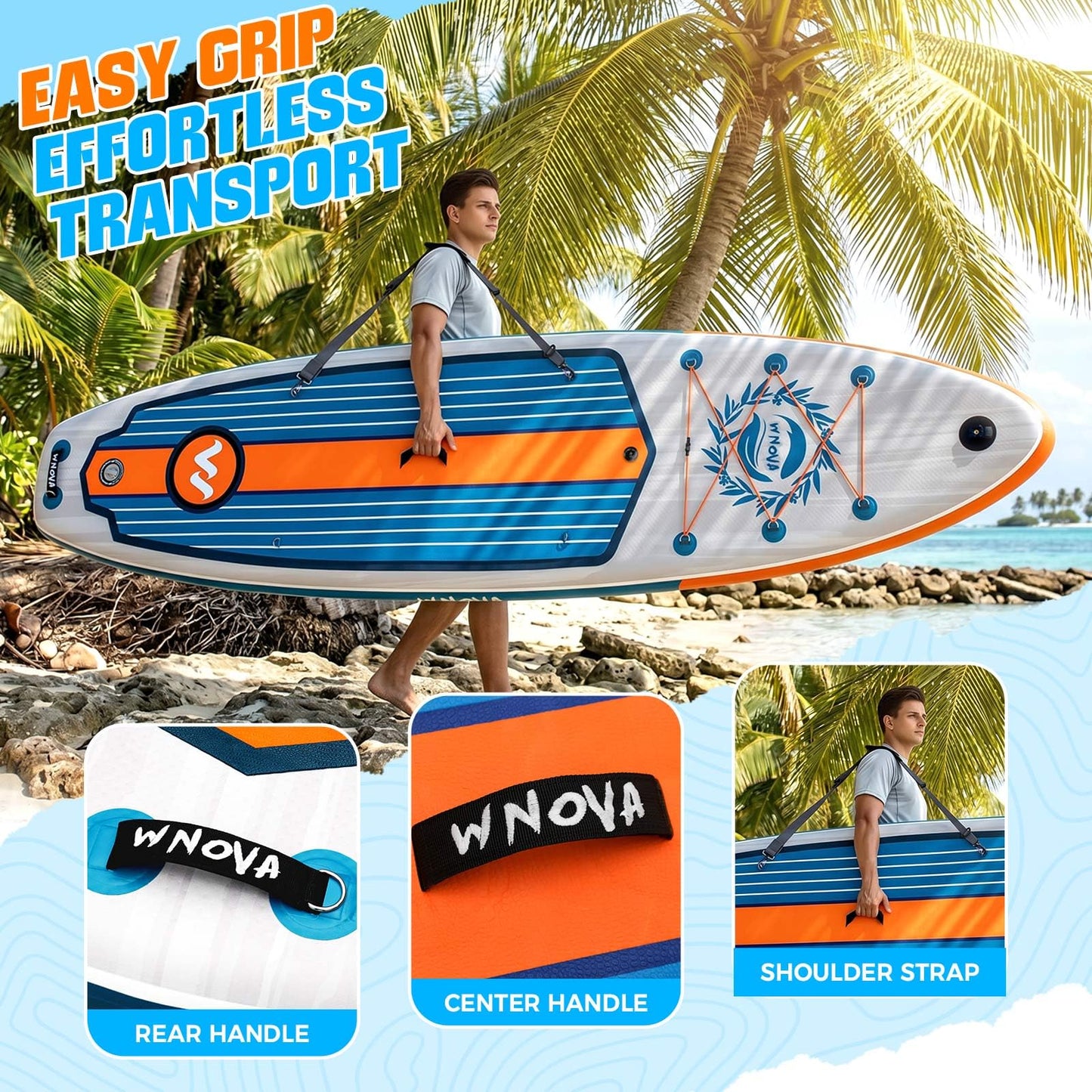 WNOVA 11' Inflatable Stand Up Paddle Board, 34" Extra Wide Stable iSUP for Adults & Youth, with Camera Mount & Premium Accessories, Non-Slip Deck for All Skill Levels (Light Wood Grain/Kayak Seat)