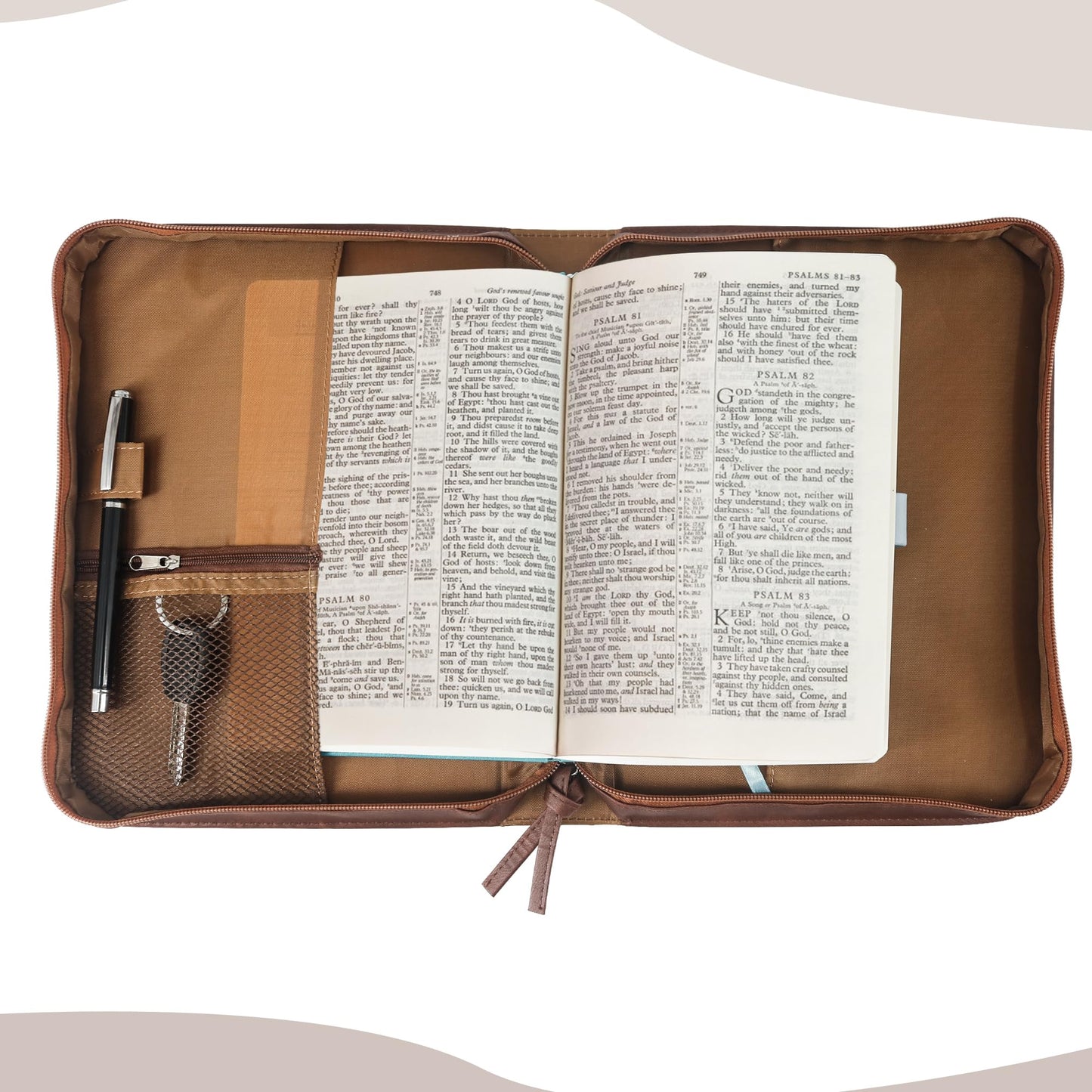 GraduatePro Bible Case Large Leather with Zip Handle for Men Women Book Bag Church Study Durable Christian Brown-Cross