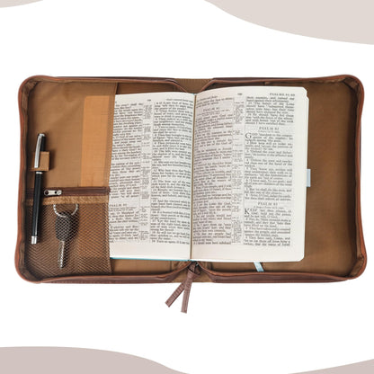 GraduatePro Bible Case Large Leather with Zip Handle for Men Women Book Bag Church Study Durable Christian Brown-Cross