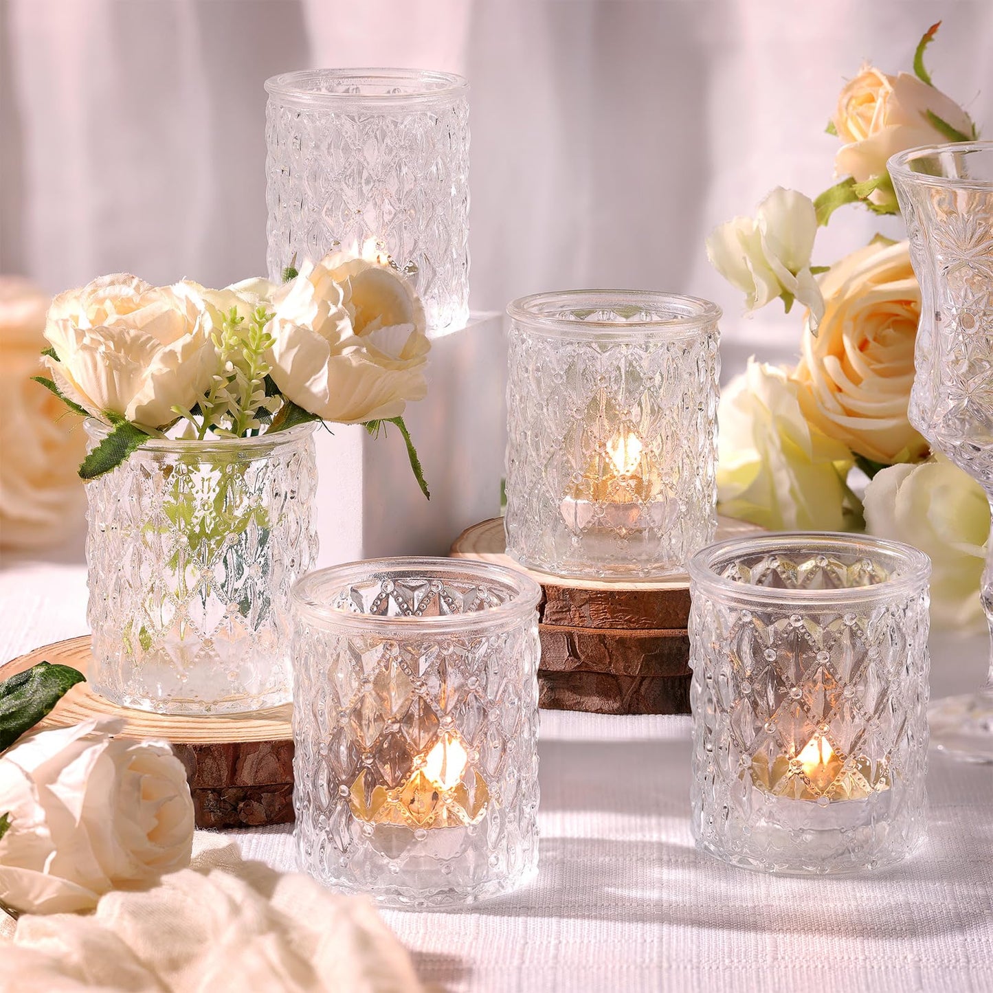 TripodBird 36 Pcs Clear Votive Candle Holders, Glass Candle Holders for Wedding Table Decorations, Tea Light Candle Holder, Candle Votives for Baby Shower Christmas Party Table Decor, Home Decor