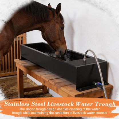 Domivans Animal Drinking Water Bowl - 12 Gal Stainless Steel Livestock Water Trough with Drain Hole, Automatic Waterer Filling Feeder for Cattle Pigs Sheep Horses Dogs, 47.2"*12.4"*5.3"