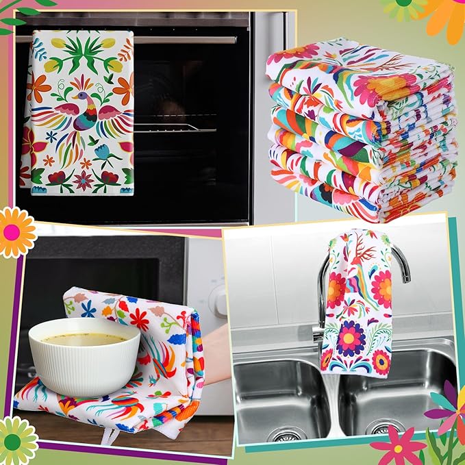 Breling Set of 6 Mexican Kitchen Towels Dia De Los Muertos Decorations Mexican