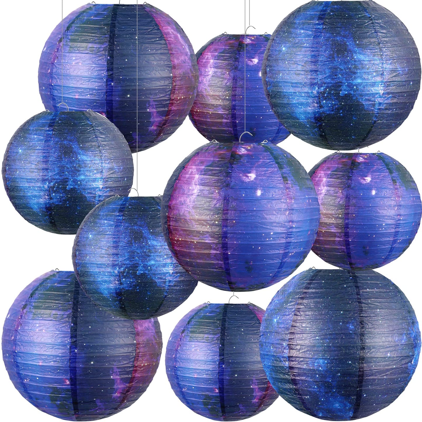 10 Pieces Galaxy Print Paper Lanterns Chinese Japanese Space Themed Hanging Paper Lanterns Galaxy Themed Party Supplies Ceiling Decor for Home Birthday Party Decor(8 Inch/ 6 Inch)
