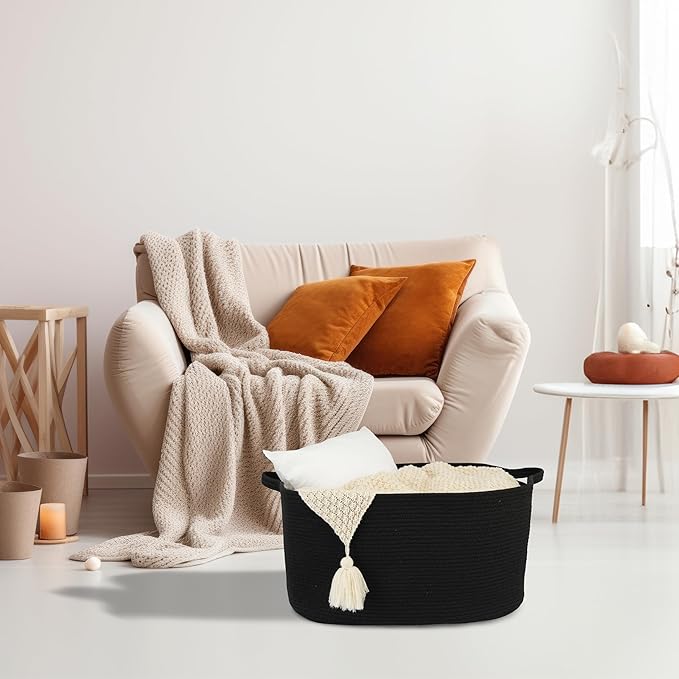 Large Rectangle Blankets Basket Living Room 22"x17"x12" Woven Cotton Rope