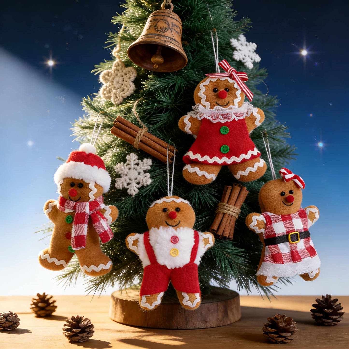 4Pcs Christmas Decorations Indoor, 5.7 Inch Gingerbread Plush Ornaments, Stuffed Gingerbread Man Christmas Decor for Home Xmas Season